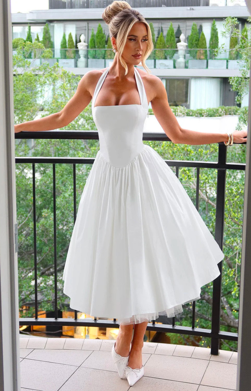 Babyboo Cressida Midi Dress Ivory Corset Lace-Up Bridal Size S NWT